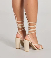 So Sleek Faux Croc Embossed Lace-Up Block Heels