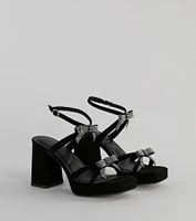 Soiree Glam Rhinestone Bow Platform Block Heels