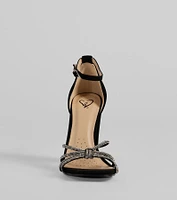 Sparkle Scene Rhinestone Strappy Faux Leather Block Heels