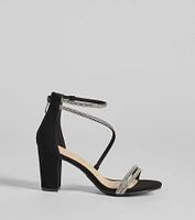 Language Of Glam Rhinestone Strap Block Heels