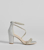 Reigning Rhinestone Asymmetrical Strap Glitter Heels