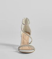 Reigning Rhinestone Asymmetrical Strap Glitter Heels