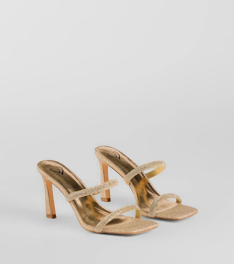 Classy Luxe Rhinestone Strappy Stiletto Mules
