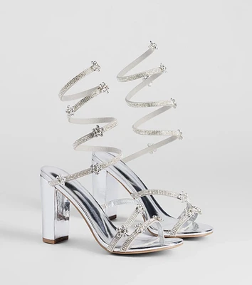 Instant Dazzle Flower Rhinestone Spiral Block Heels