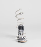 Instant Dazzle Flower Rhinestone Spiral Block Heels
