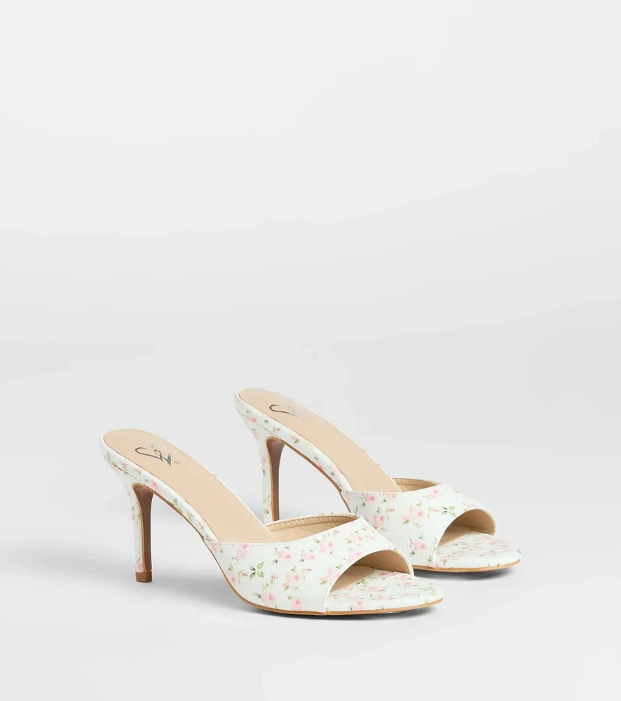 Flourishing Rose Floral Stiletto Mules