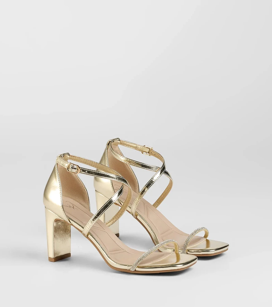 Pure Magic Rhinestone Metallic Block Heels