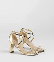 Pure Magic Rhinestone Metallic Block Heels