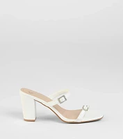 On The Down Low Rhinestone Buckle Mules
