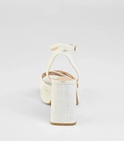 Resort Ready Eyelet Linen Platform Block Heels