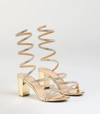 Elevated Status Rhinestone Spiral Block Heels