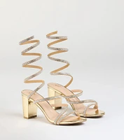Elevated Status Rhinestone Spiral Block Heels