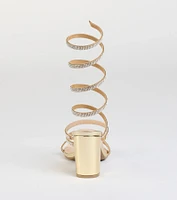 Elevated Status Rhinestone Spiral Block Heels