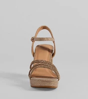 Stepping Out Rhinestone Strappy Platform Block Heels