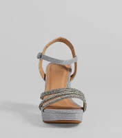 Stepping Out Rhinestone Strappy Platform Block Heels