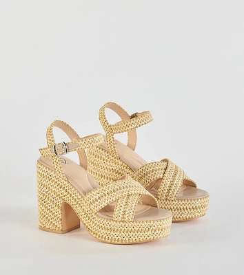 Fun The Sun Raffia Platform Block Heels