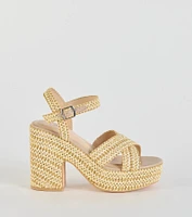 Fun The Sun Raffia Platform Block Heels