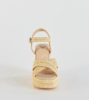 Fun The Sun Raffia Platform Block Heels