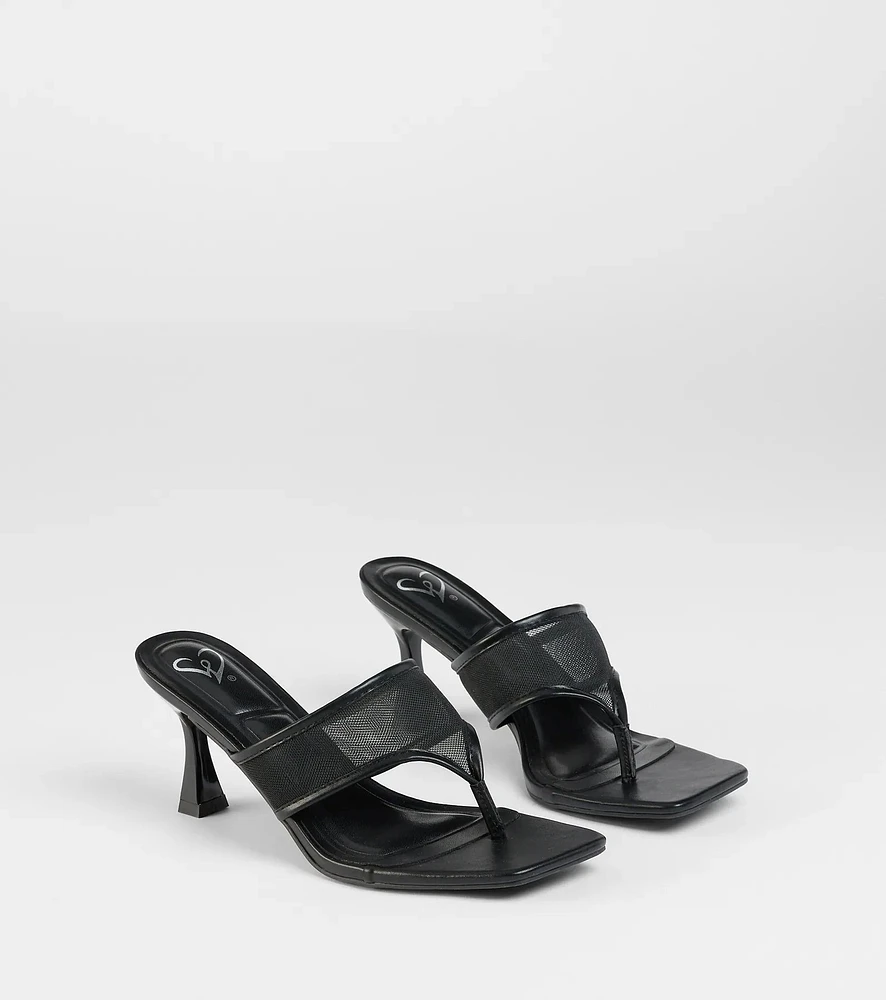 Sheer Twist Mesh Thong Stiletto Mules