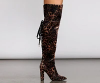 Leopard Print Thigh High Velvet Boots