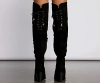 Faux Suede Lace-Up Stacked Heel Boots