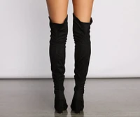 Faux Suede Over The Knee Block Heel Boots