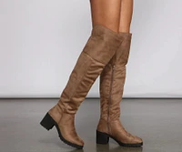 Faux Suede Over The Knee Lug Sole Boots