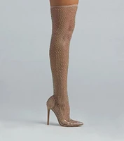 New Heights Fishnet Rhinestone Over-The-Knee Boots