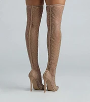 New Heights Fishnet Rhinestone Over-The-Knee Boots