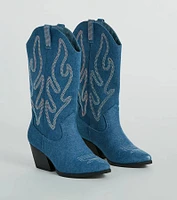 Countryside Cutie Rhinestone Denim Cowboy Boots