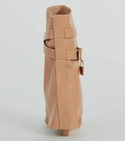Lock And Key Foldover Wedge Faux Leather Boots