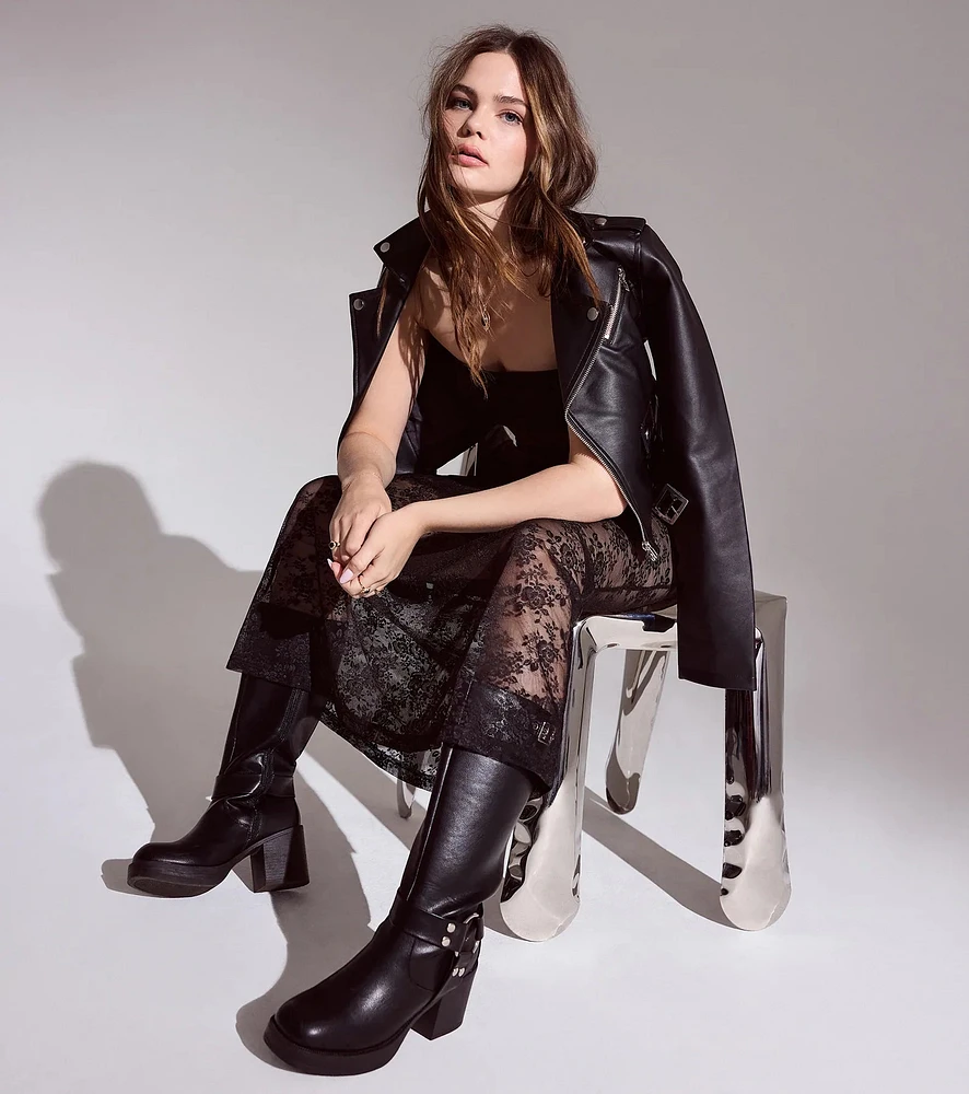 Chic Edge Under-The-Knee Moto Platform Boots