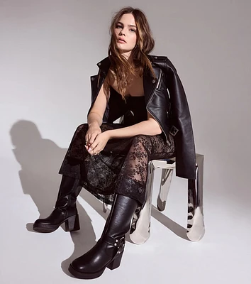 Chic Edge Under-The-Knee Moto Platform Boots