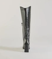 Bold Statement Faux Leather Croc-Embossed Under the Knee Boots