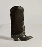 Studded Chic Fold-Over Under-The-Knee Boots