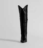 Sleek Western Under-The-Knee Stiletto Boots