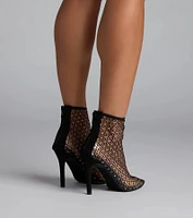 Up To No Good Rhinestone Fishnet Booties
