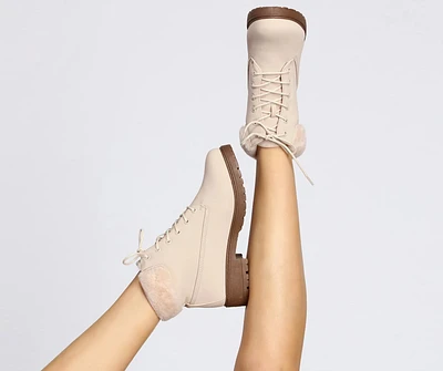 Snow Day Faux Fur Trim Combat Boots