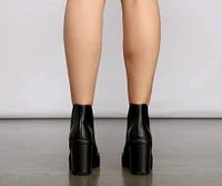 On the Edge Faux Leather Stacked Booties