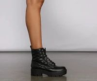 Glam It Up Faux Leather Quilted Combat Booties