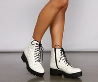 Glam It Up Faux Leather Quilted Combat Booties