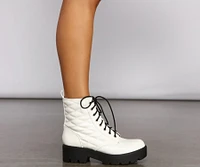 Glam It Up Faux Leather Quilted Combat Booties