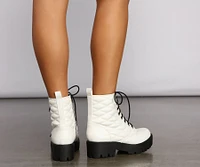 Glam It Up Faux Leather Quilted Combat Booties