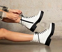 Glam It Up Faux Leather Quilted Combat Booties