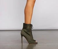 Lace Up Peep Toe Stiletto Heel Booties