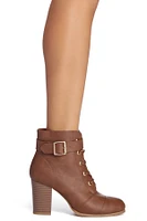 Lace Up And Buckle Booties
