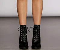 Faux Leather Lace Lug Boots