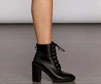 Faux Leather Lace Lug Boots
