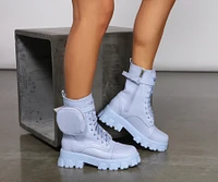 Faux Leather Lug Boots With Pocket