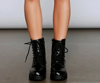 Lace Up Faux Leather Combat Boots